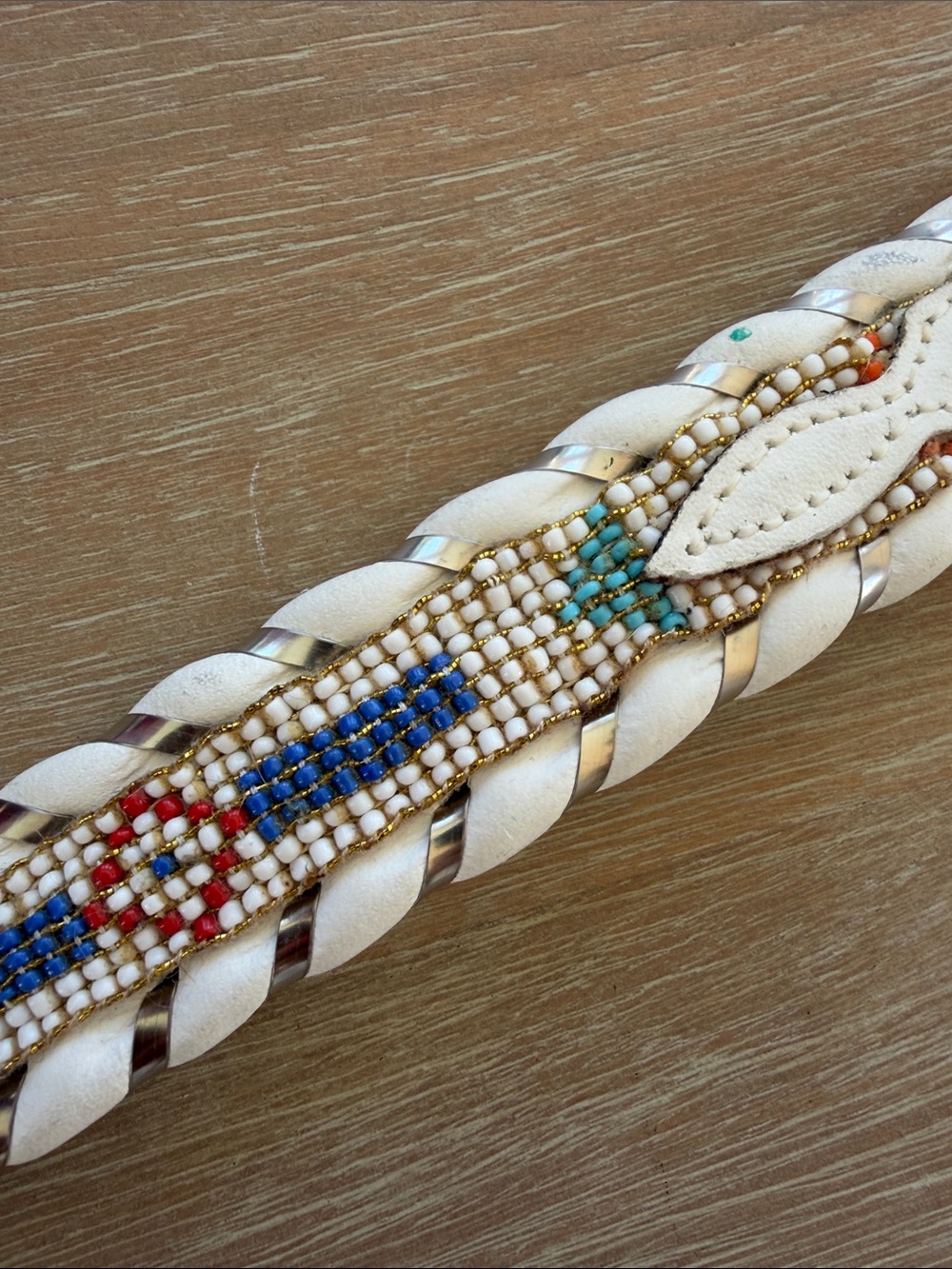 Al Beres White Beaded Braided Leather Belt